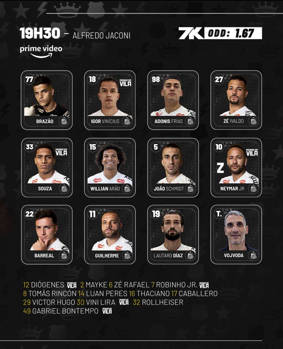 Santos divulga a escalação com Neymar de titular. (Foto: Divulgação/ Santos FC)