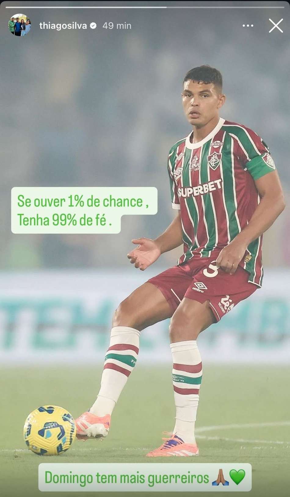 Post no Instagram de Thiago Silva para a torcida do Fluminense (Foto: Reprodução)