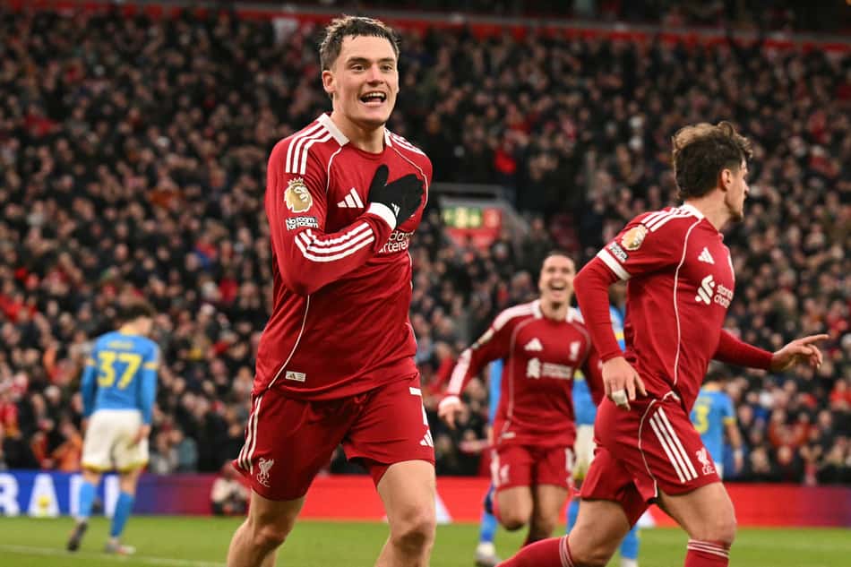 Wirtz comemora primeiro gol marcado pelo Liverpool na vitória sobre o Wolverhampton, pela Premier League