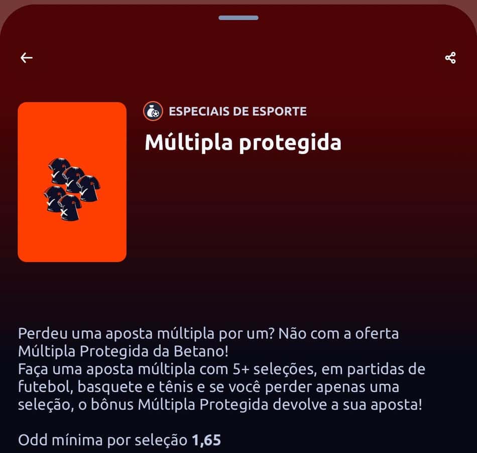 Captura da tela da Múltipla Protegida da Betano na Copa do Mundo.