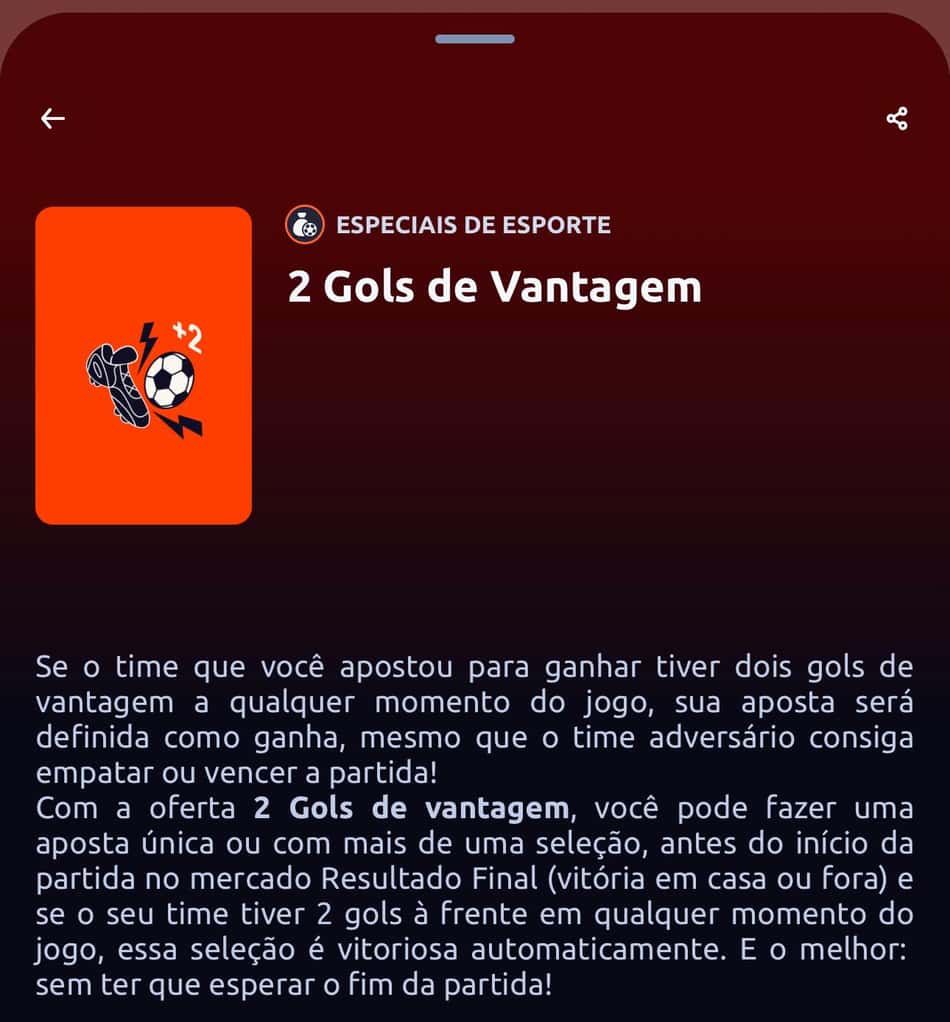 Captura da tela de Pagamento Antecipado 2 Gols da Betano na Copa do Mundo.