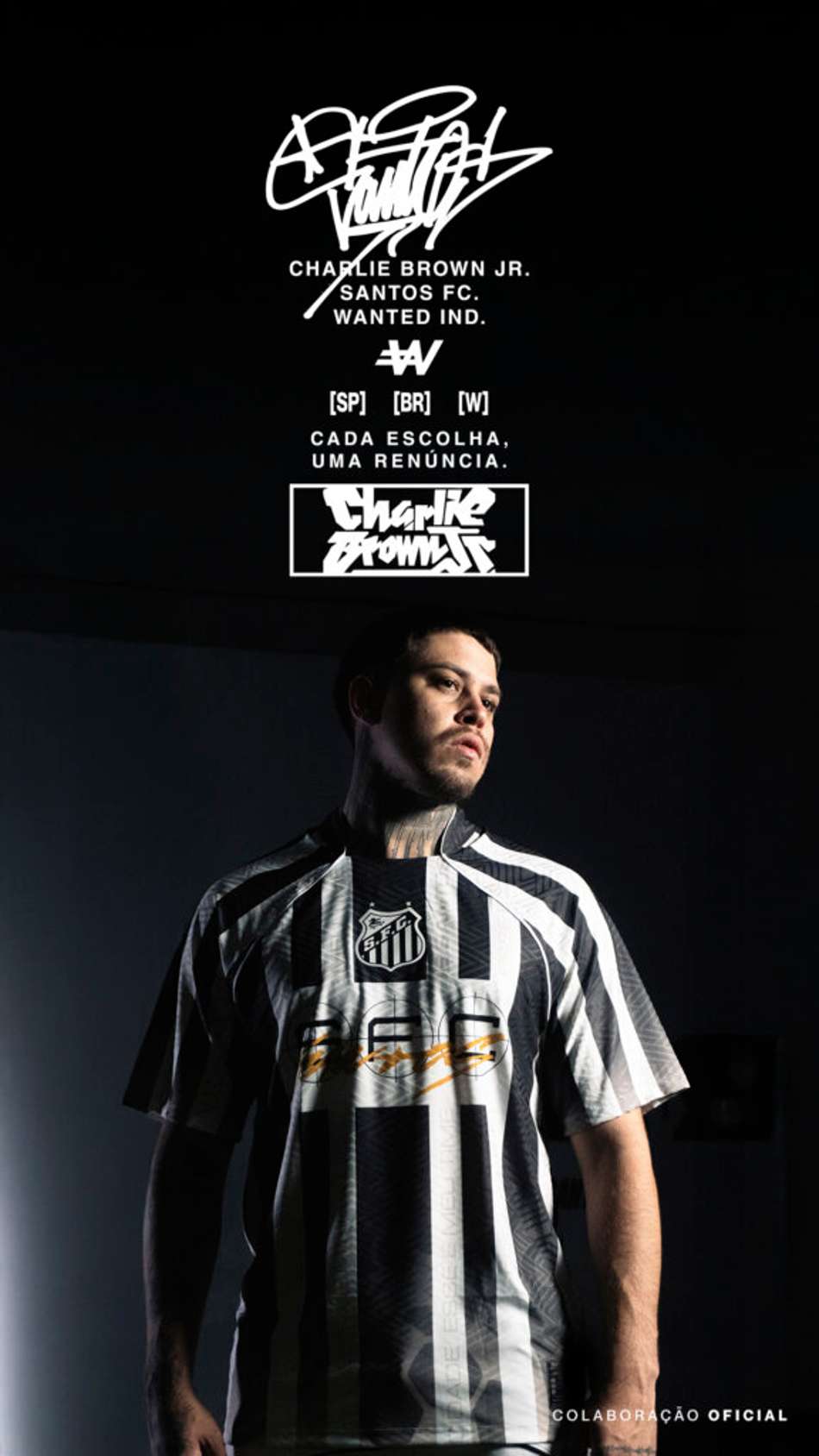Confira a linha elementos gráficos e simbologia da Wanted/Charlie Brown Jr. e Santos. (Foto: Divulgação/ Santos FC)