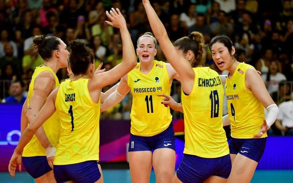 Conegliano durante partida no Mundial de Clubes de vôlei feminino (Foto: Deco Pires)