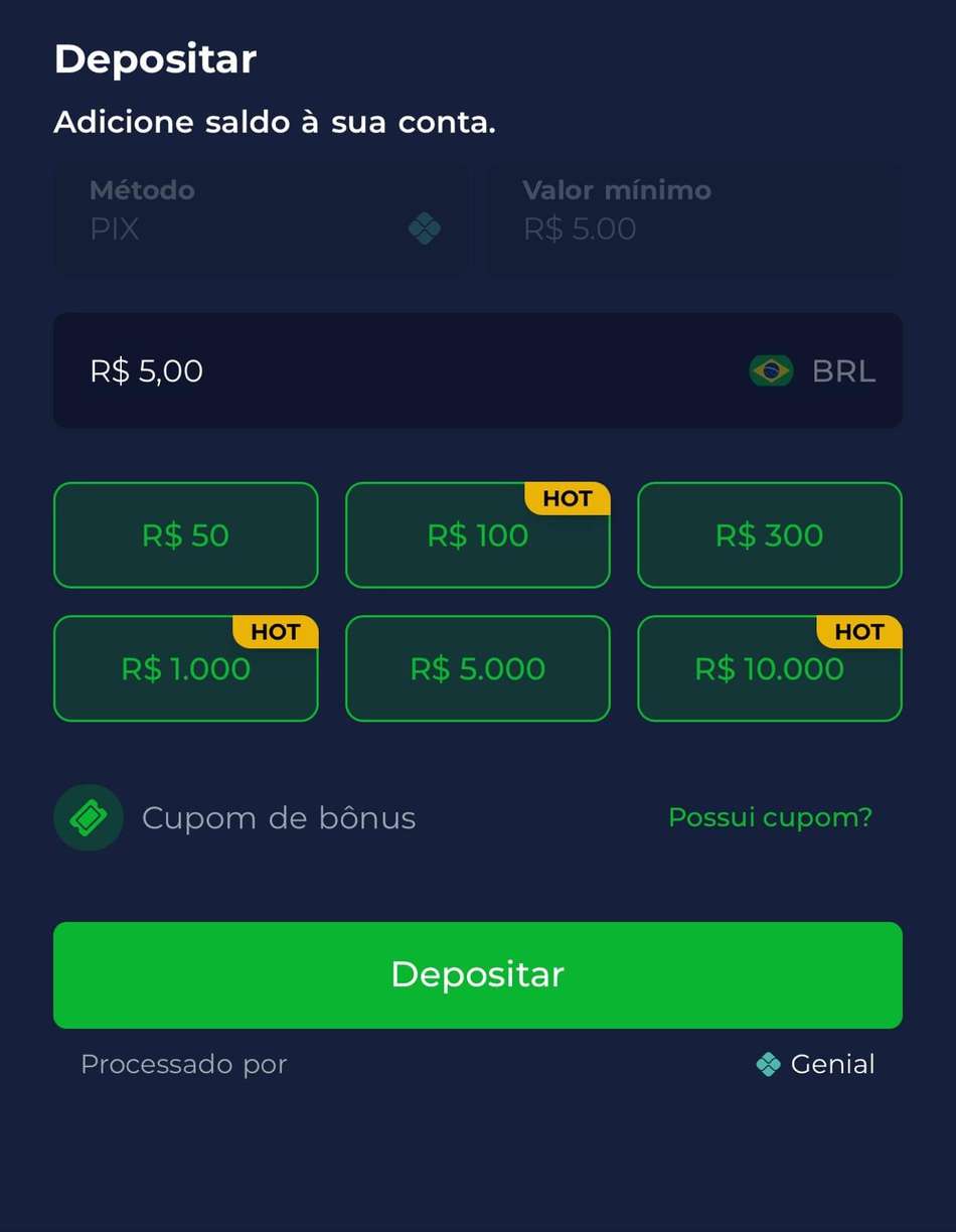 Captura da tela de depósito na BR4BET.