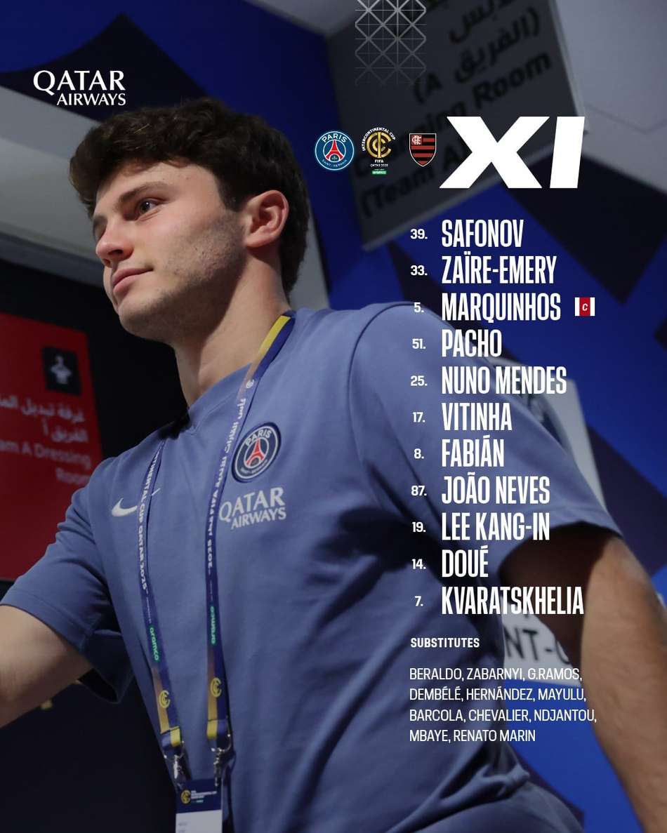 PSG divulga escalação para enfrentar o Flamengo no Mundial (Foto: Divulgação/Paris Saint-Germain)