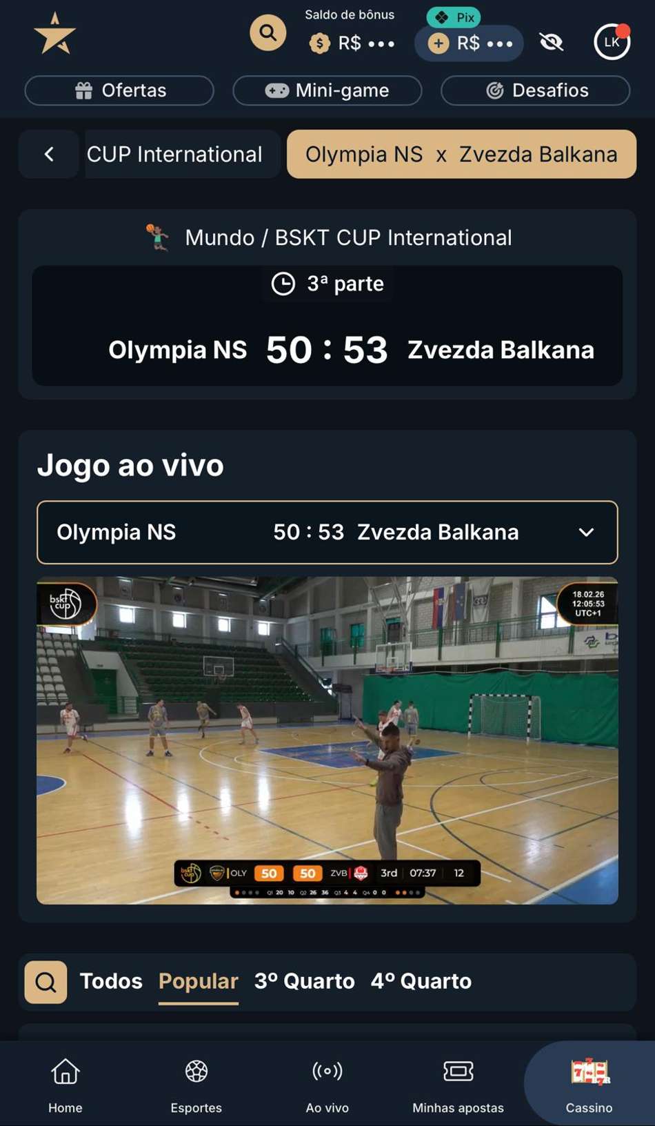 Captura de tela do streaming ao vivo da Estrela bet.