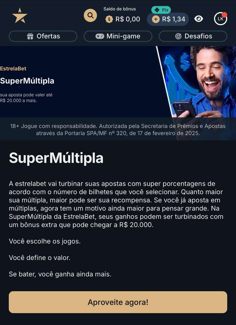 Captura de tela da promoção SuperMúltipla na Estrela bet.