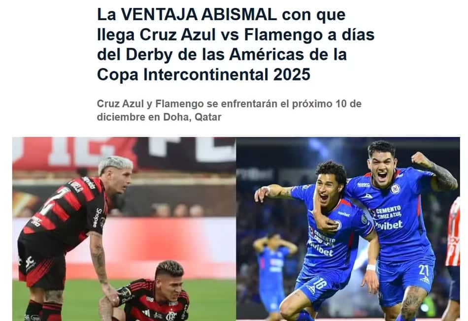 Matéria no site da "TV Azteca" analisando o duelo entre Cruz Azul e Flamengo (Foto: Reprodução)