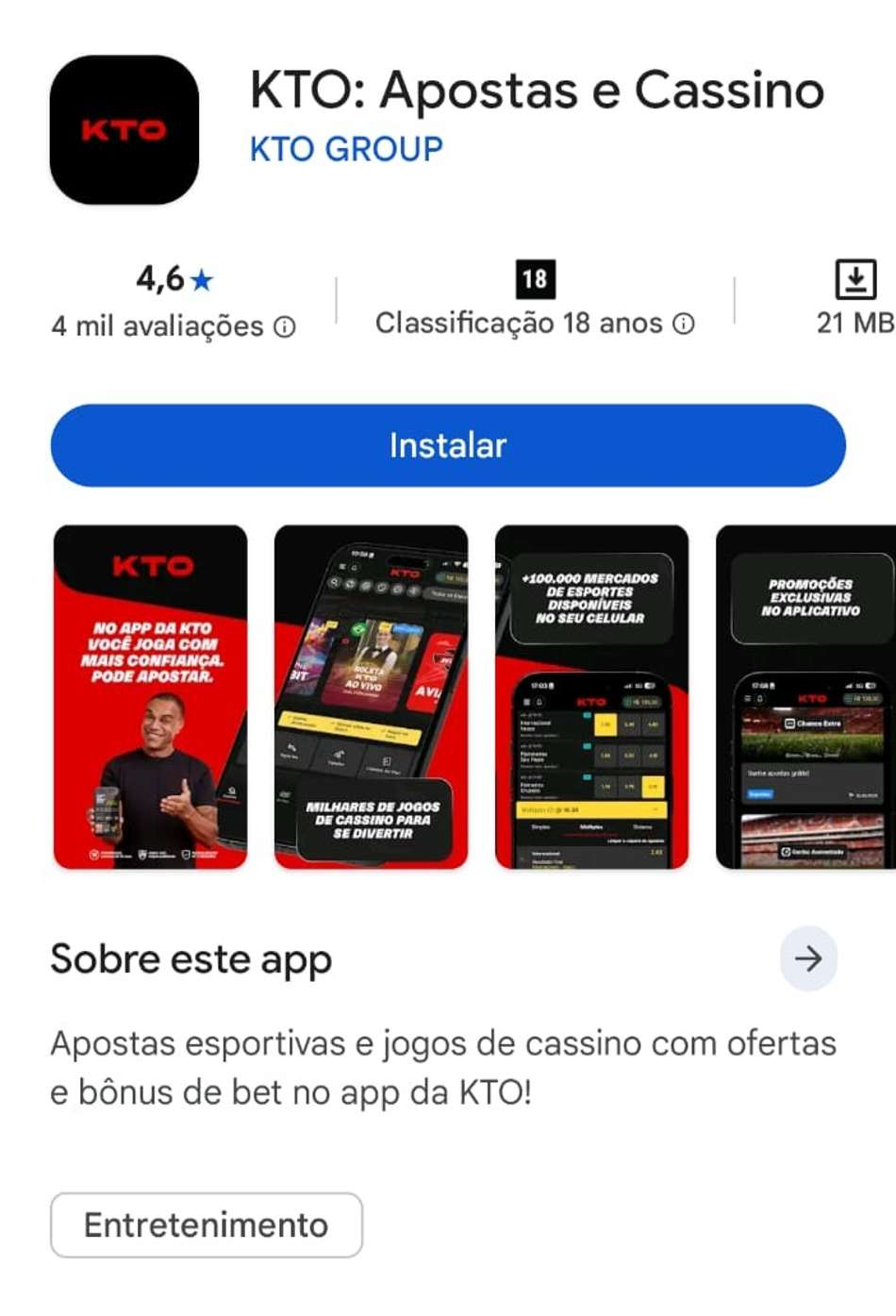 Captura de tela do KTO App para Android.