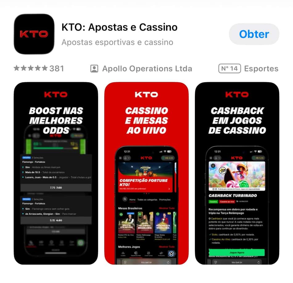 Captura de tela do app da KTO para iOS.