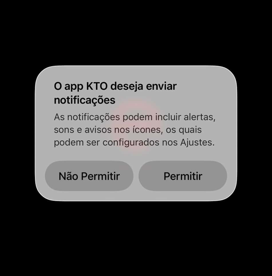 Captura de tela mostra como ativar notificações no app da KTO para iOS.