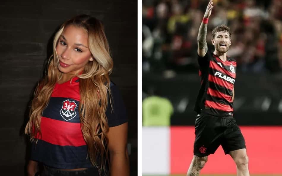 Flávia Saraiva e Léo Pereira (Foto: Gilvan de Souza/Flamengo / Reprodução/Instagram)