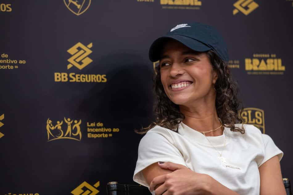 Rayssa Leal, durante entrevista coletiva antes do Super Crown