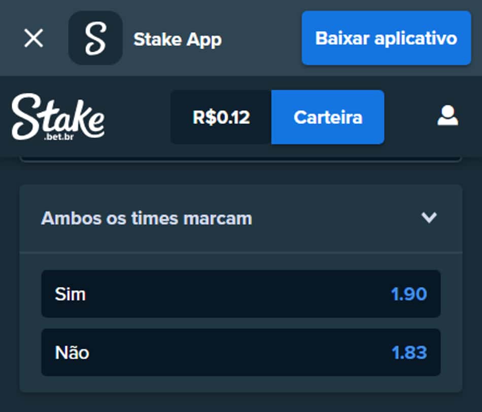 Mercado de Ambos os Times Marcam na Stake
