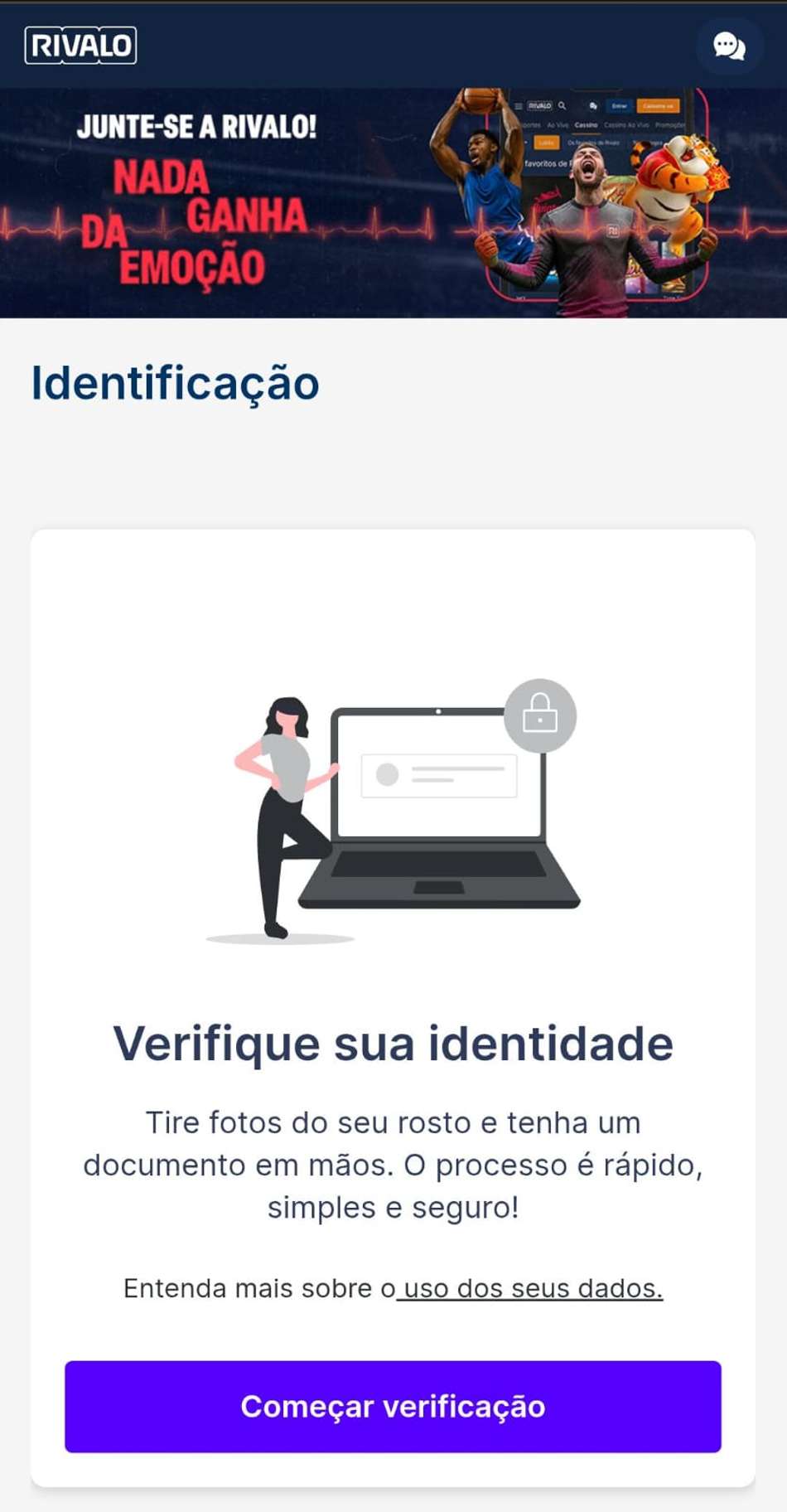Captura de tela da verificação de identidade na Rivalo