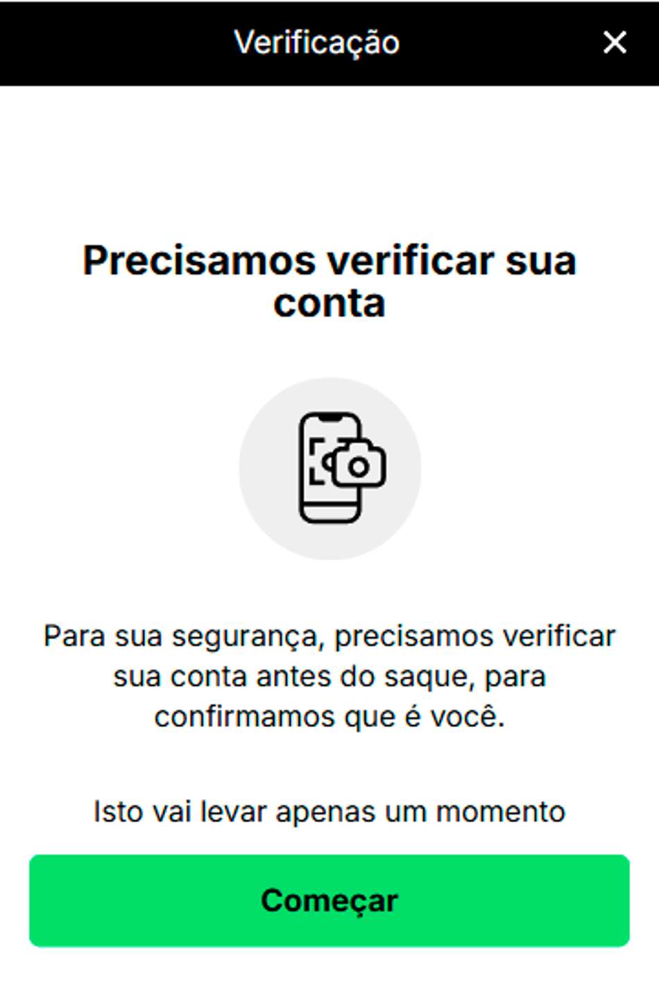 Verificação de identidade da KTO antes do saque.