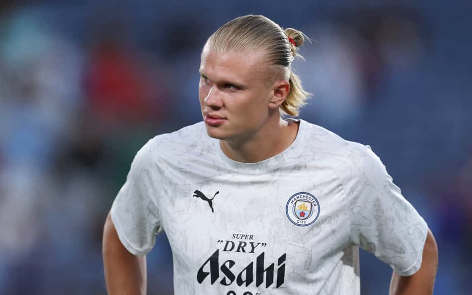 Haaland reagiu ao gol de Estevão pelo Chelsea (Foto: Francois Nel / GETTY IMAGES NORTH AMERICA / Getty Images via AFP)
