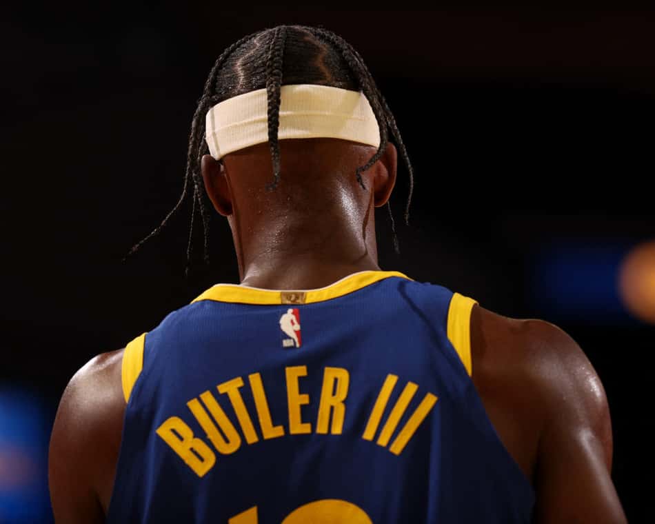 Jimmy Butler III, do Golden State Warriors, durante partida contra o New York Knicks em 15 de janeiro de 2026, no Chase Center, em San Francisco. (Foto: Jed Jacobsohn/NBAE/Getty Images via AFP)