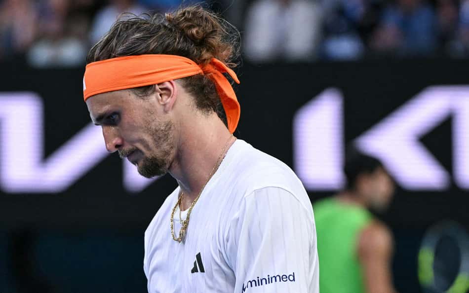 O alemão Alexander Zverev na derrota para Alcaraz na semifinal masculina do Australian Open, em Melbourne, em 30 de janeiro de 2026. (Foto: William West/Afp)