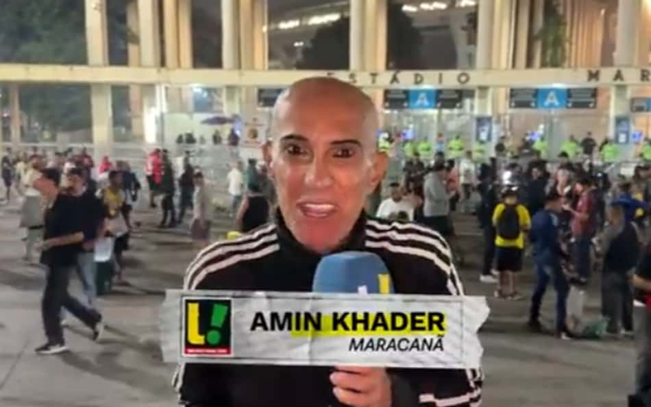 Amin Khader em reportagem pelo antes antes de Flamengo x Vasco (foto: Reprodução)