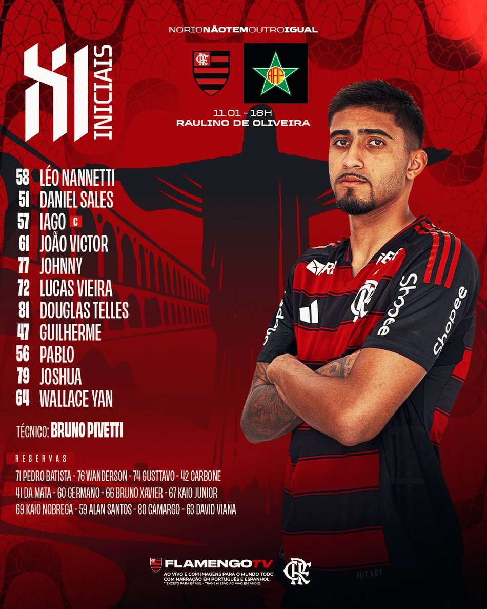 Escalação do Flamengo para o jogo contra a Portuguesa (Foto: Divulgação)