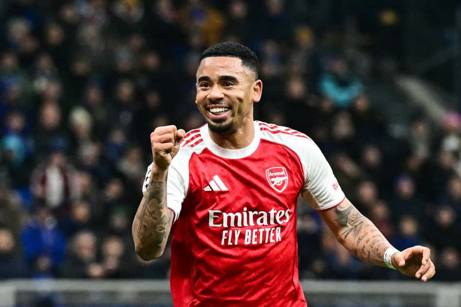 Gabriel Jesus comemora gol pelo Arsenal contra a Inter de Milão, pela Champions League