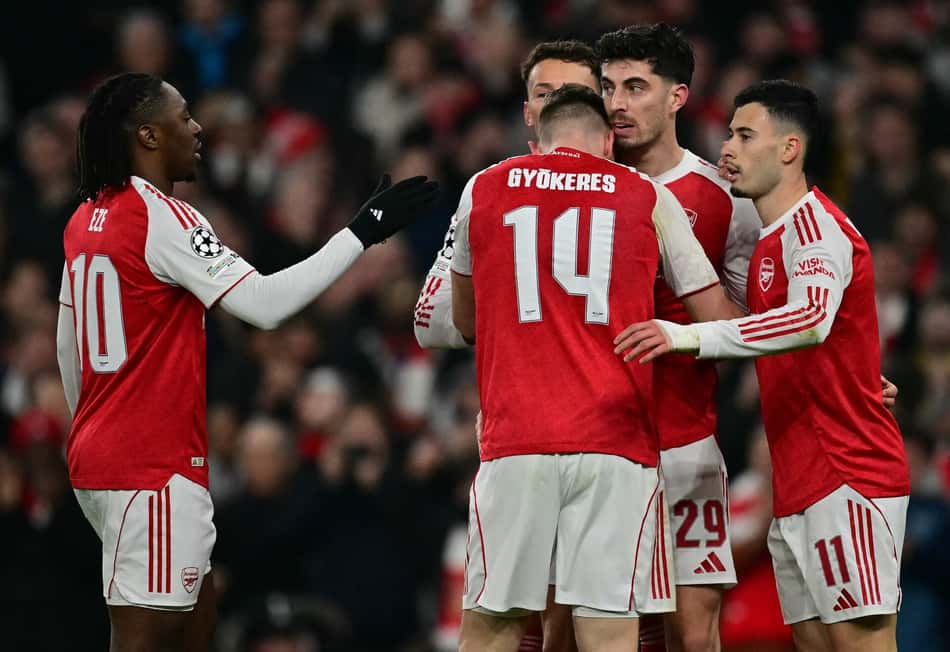 Gabriel Martinelli marcou na vitória do Arsenal sobre o Kairat na Champions League (Foto: Ben STANSALL / AFP)