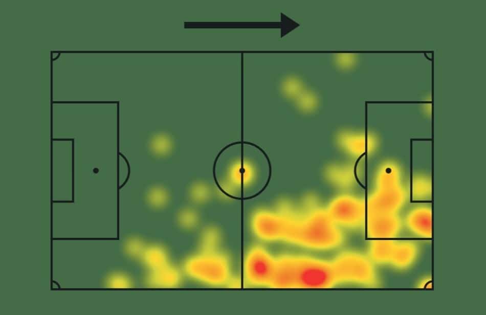 Mapa de calor de Endrick com a camisa do Lyon em janeiro de 2026 (Foto: SofaScore)