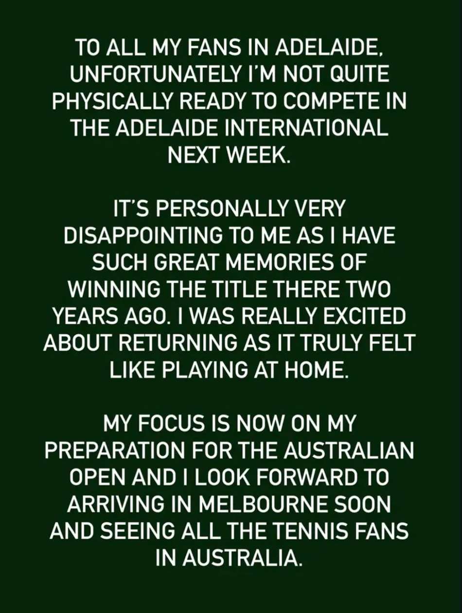 Novak Djokovic anuncia desistência do ATP de Adelaide (Foto: Reprodução / Instagram)