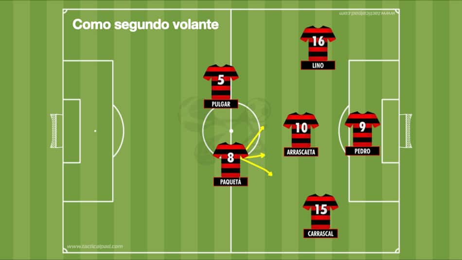 Campinho mostra Paquetá como segundo volante no Flamengo (Foto: Arte)