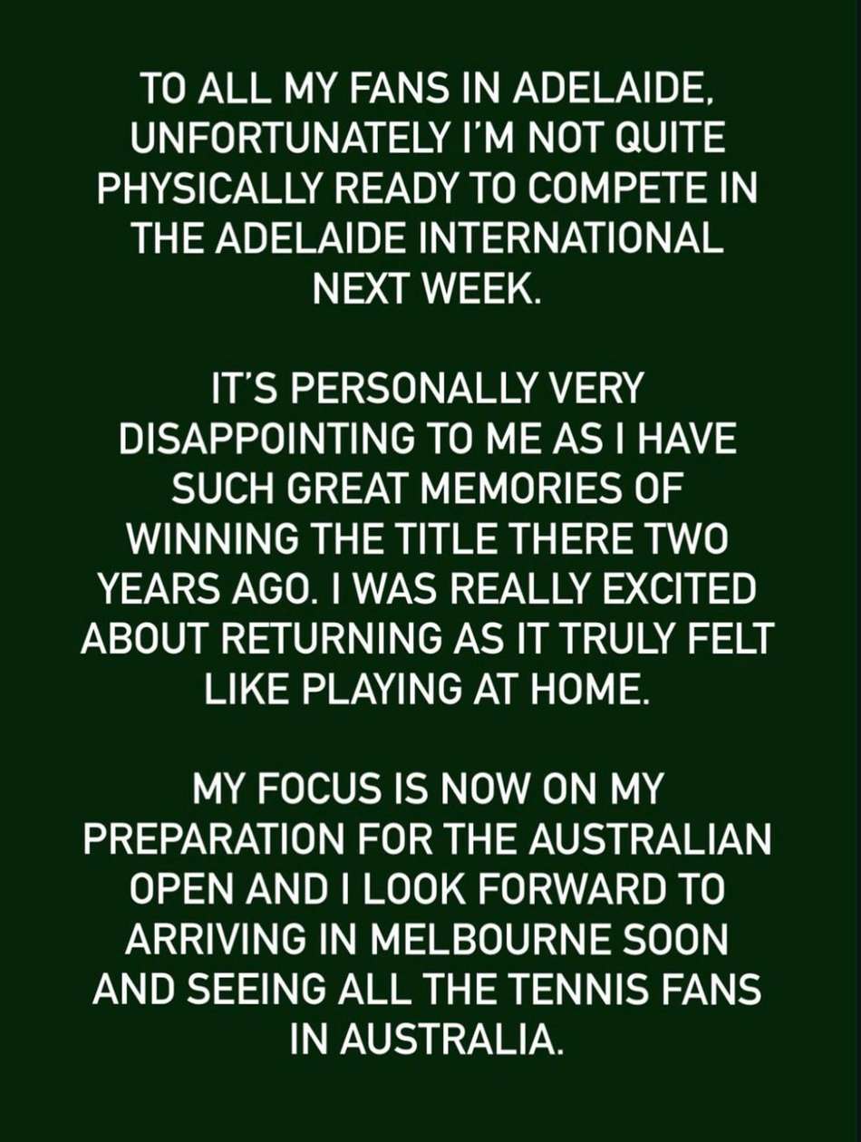 Novak Djokovic anuncia desistência do ATP de Adelaide (Foto: Reprodução/ Instagram)
