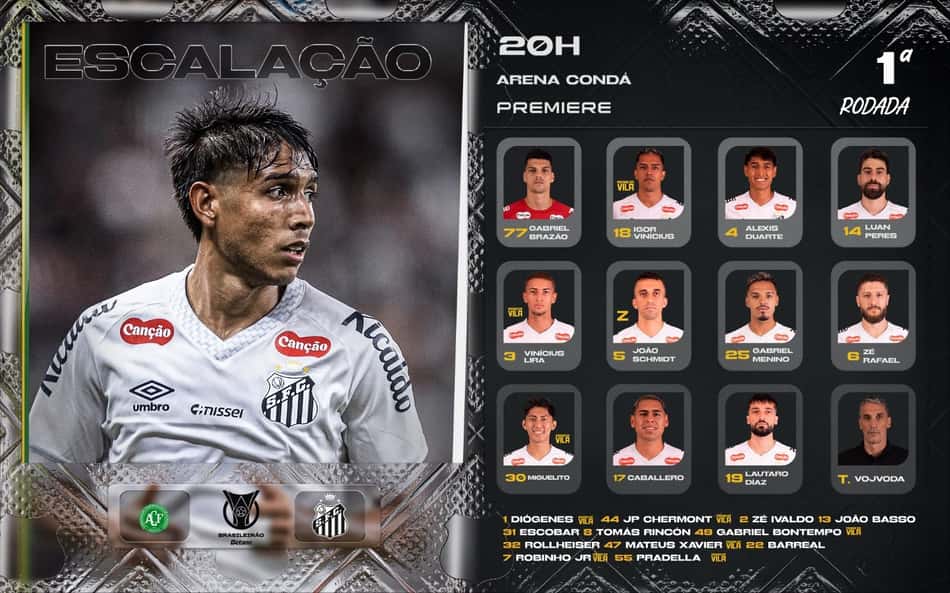Santos está escalado para duelo contra a Chapecoense, na Arena Condá. (Foto: Divulgação/ Santos FC)