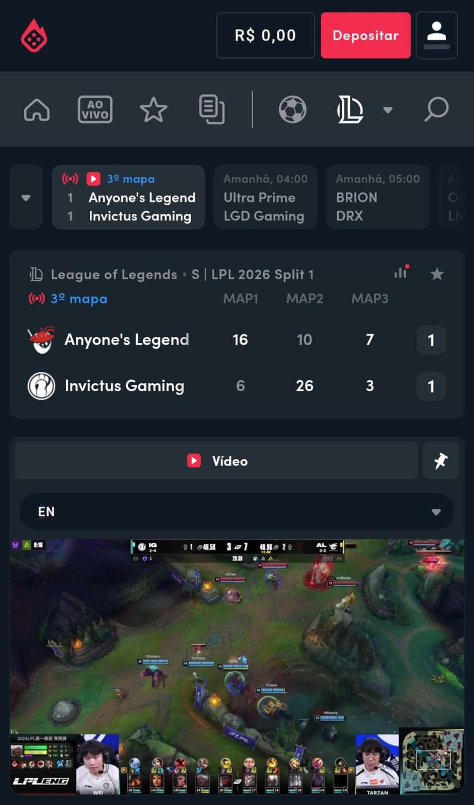 Captura de tela com aposta em League of Legends com imagens na Blaze.