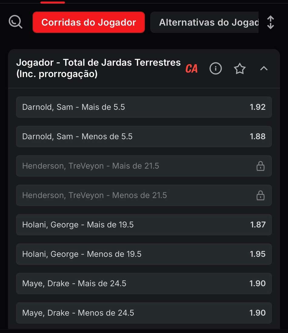 Captura de tela do mercado de Jardas Terrestres na Superbet.