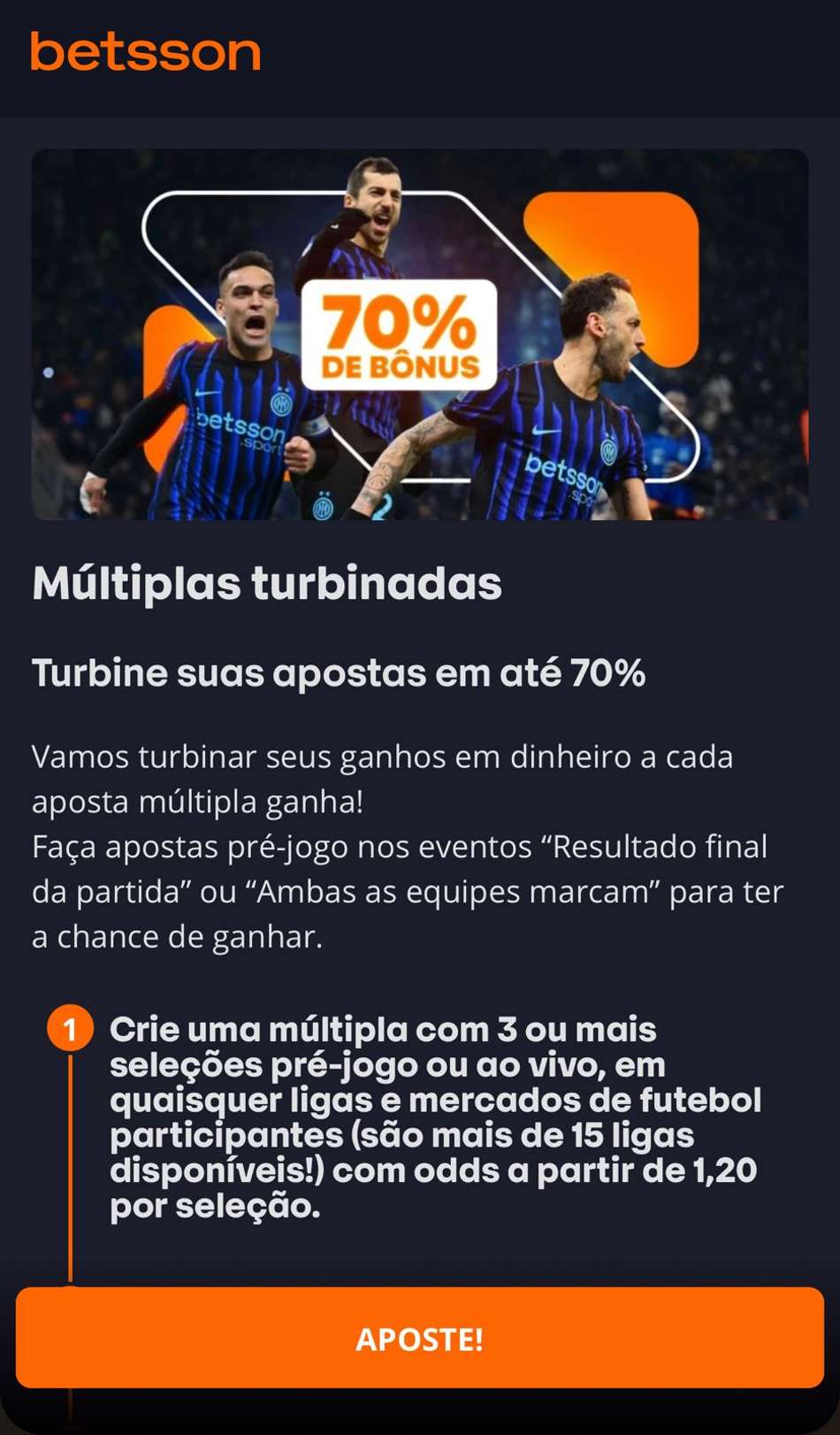 Captura de tela da campanha de Múltiplas Turbinadas na Betsson.