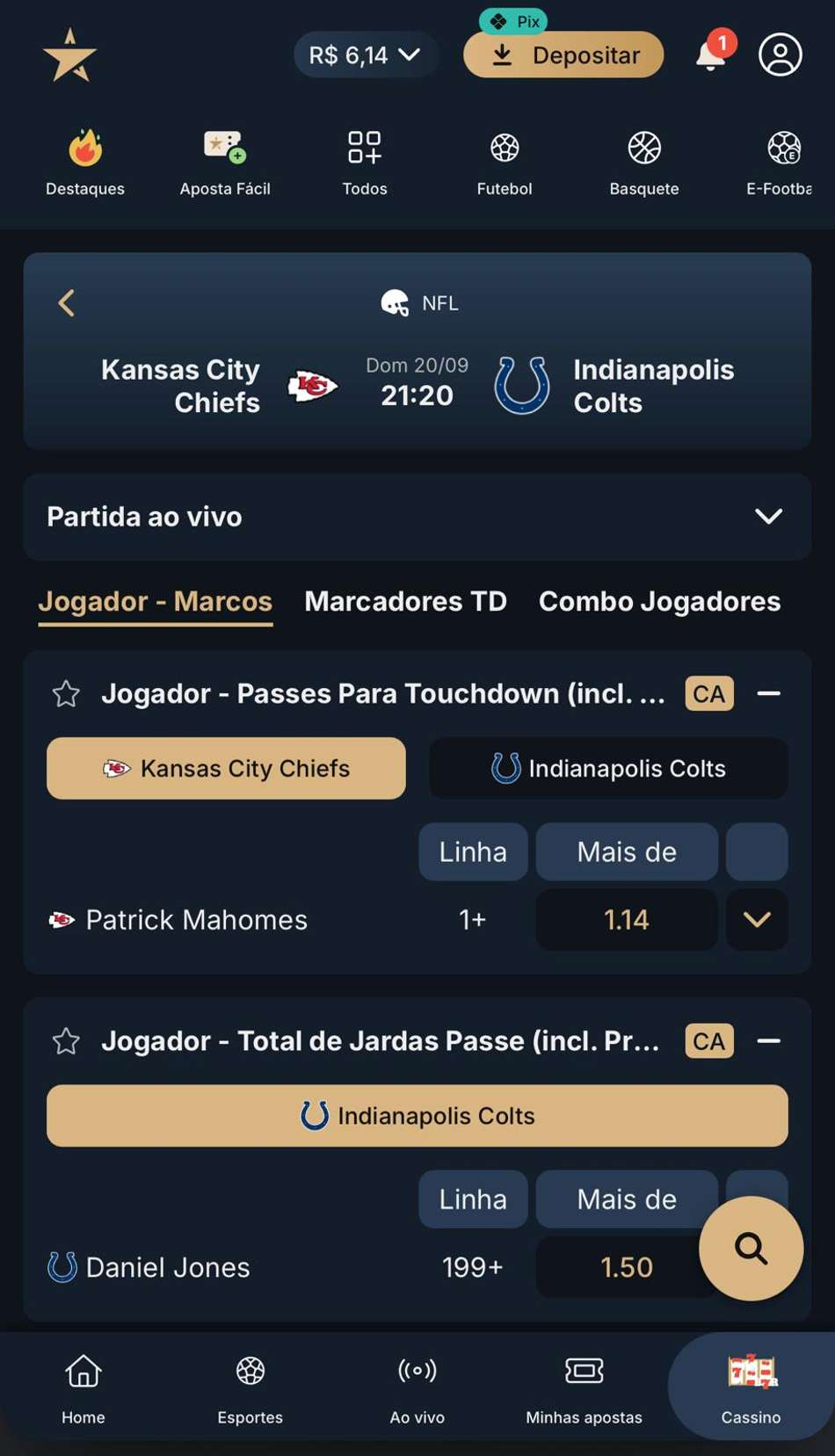 Captura de tela exibe os mercados de Jogador na Estrela Bet.