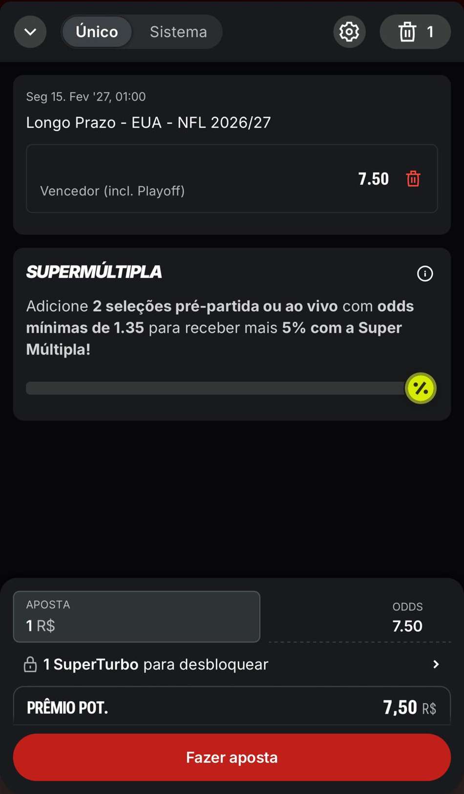 Bilhete de apostas na Superbet.