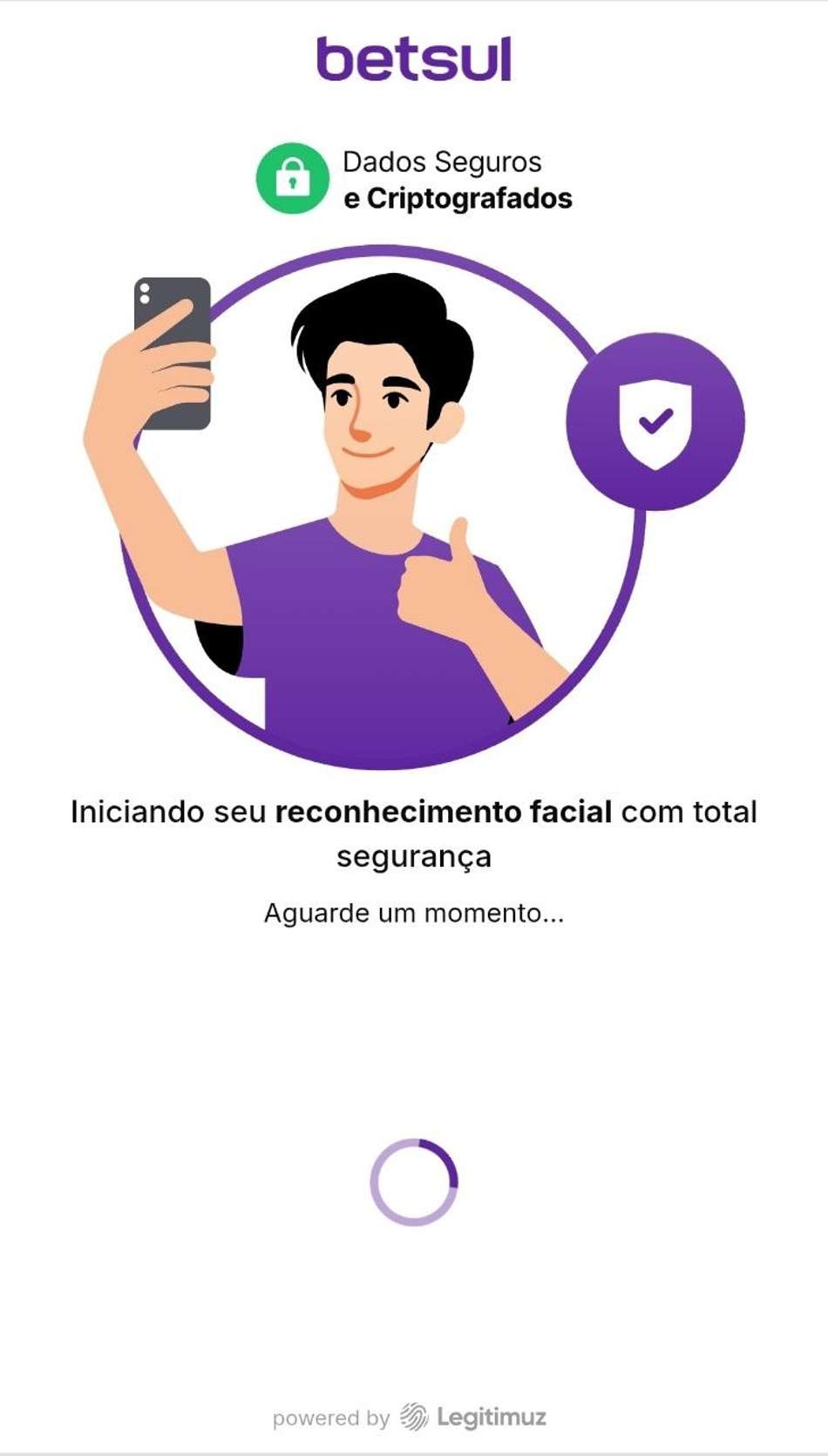 Tela de reconhecimento facial da Betsul para verificação de identidade