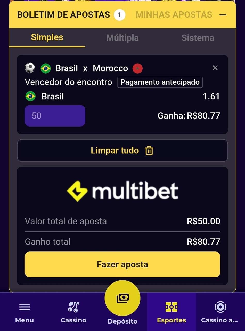 Captura de tela de uma aposta esportiva na Multibet.