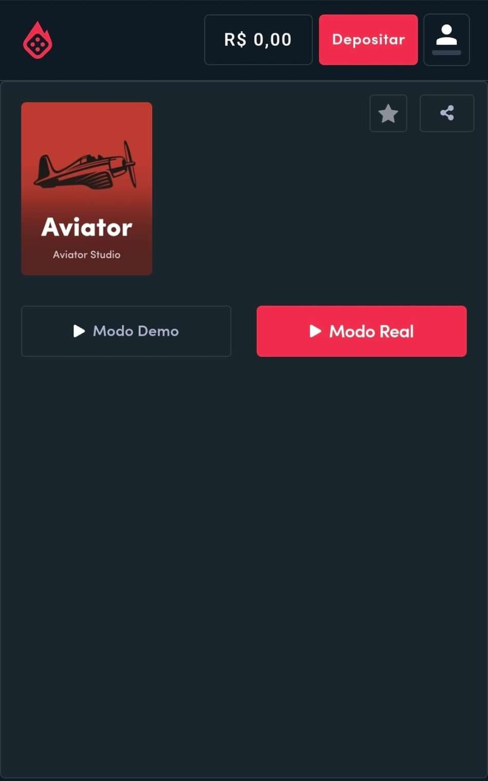 Captura de tela da página do Aviator na Blaze com opções para jogar o modo real ou demonstrativo.