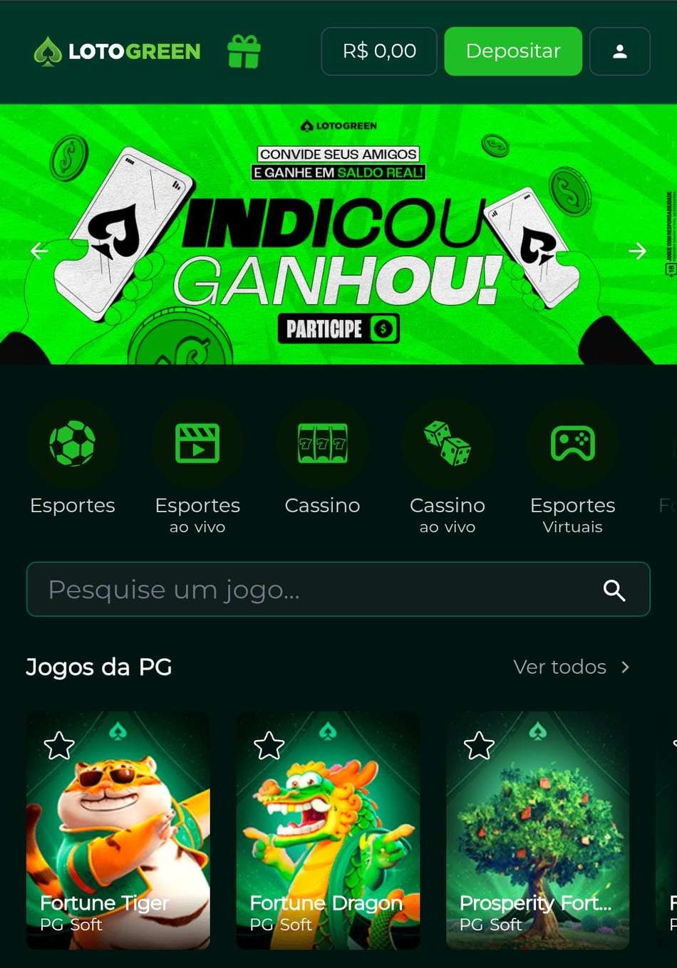Captura de tela do bônus Indicou Ganhou do cassino Lotogreen