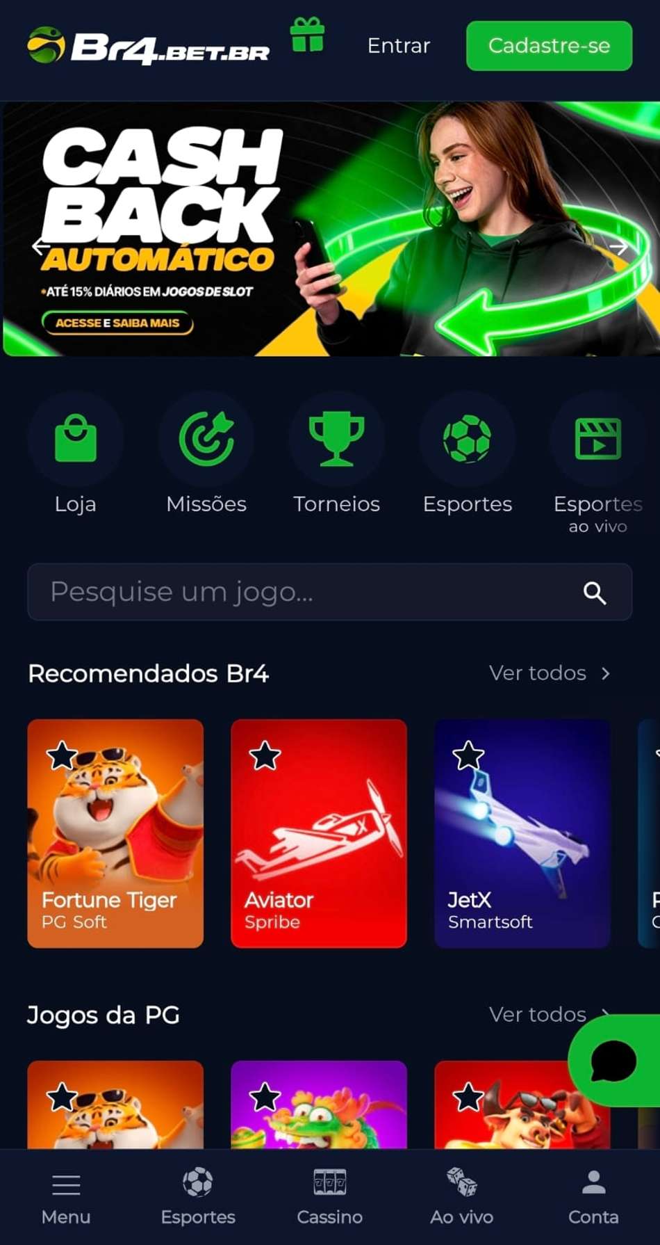 Captura de tela da página inicial da BR4BET, uma das plataformas autorizadas pelo Governo Federal do Brasil.