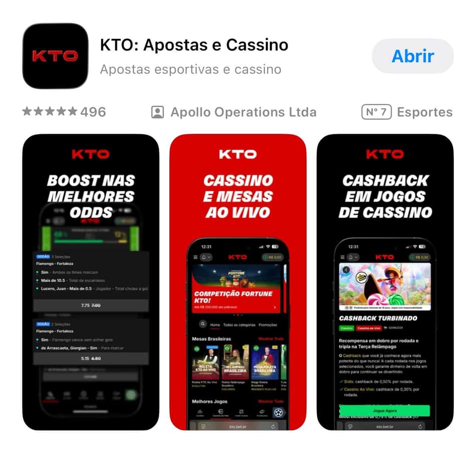 Captura de tela do app da KTO para iOS.