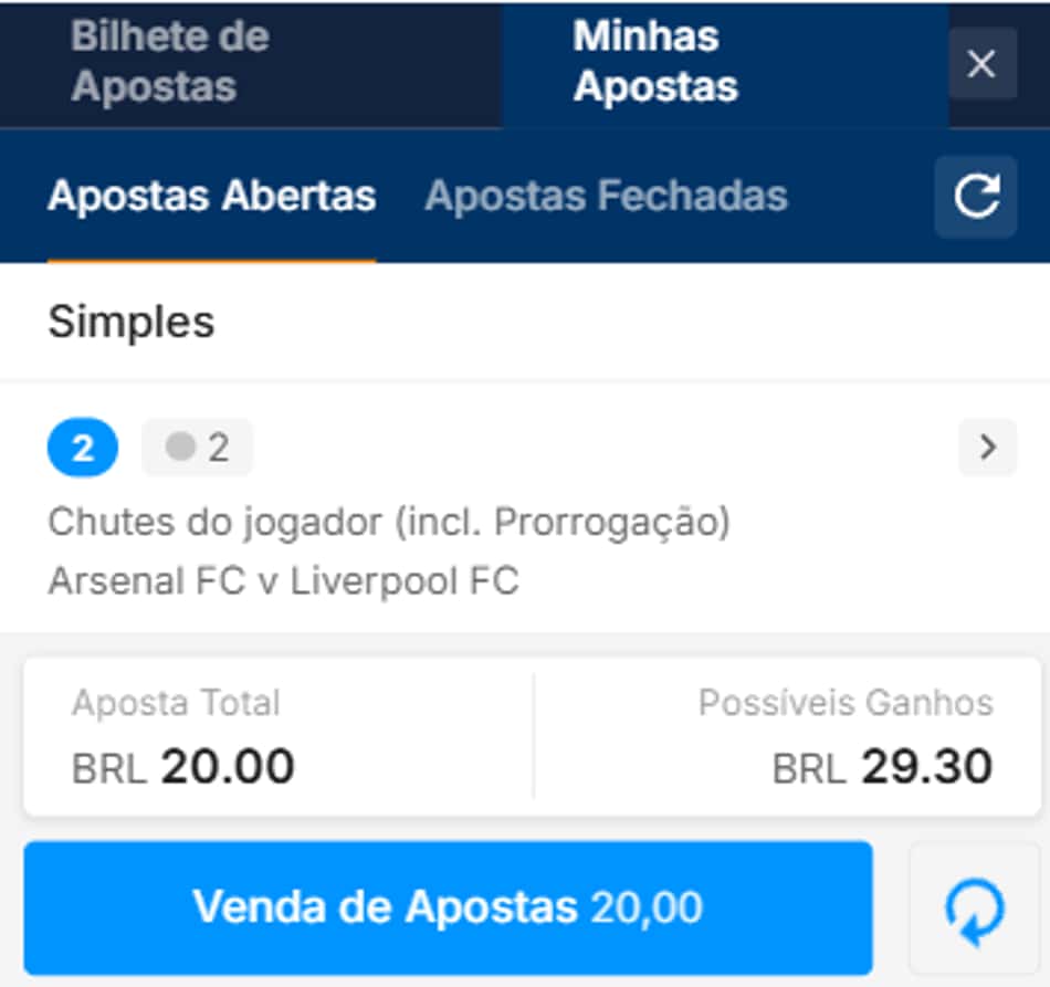 Bilhete de apostas da Rivalo com opção de cash out disponível