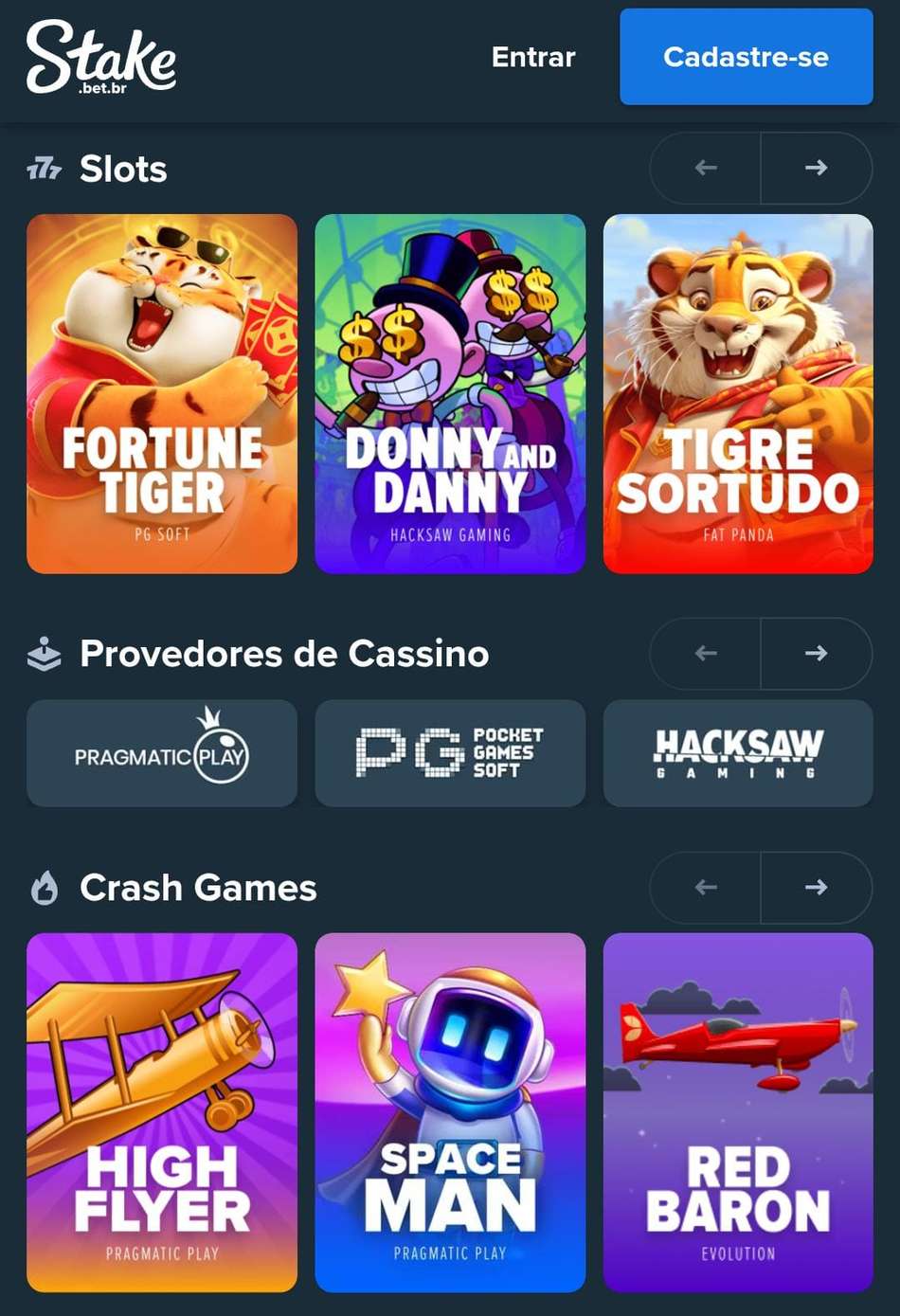 Captura de tela do cassino da Stake.