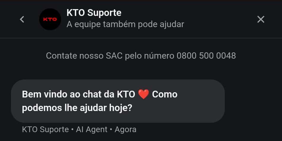 Captura de tela do chat ao vivo da KTO.