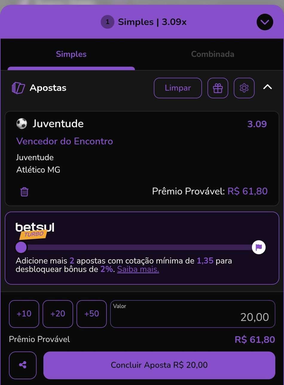 Captura de tela de como apostar na Betsul pela primeira vez.