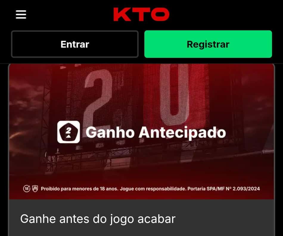 Captura de tela do Ganho Antecipado na KTO.