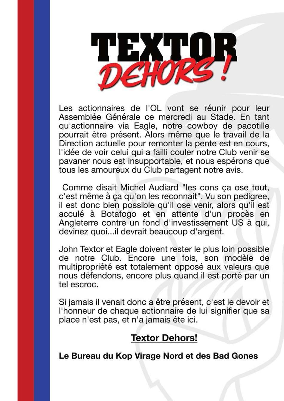 Torcida do Lyon se manifestou contra John Textor (Foto: Reprodução)