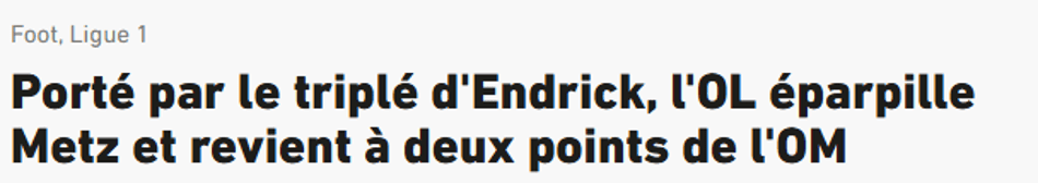 Jornal "L'Equipe" sobre a atuação de Endrick na partida entre Metz e Lyon (Foto: Reprodução/L'Equipe)